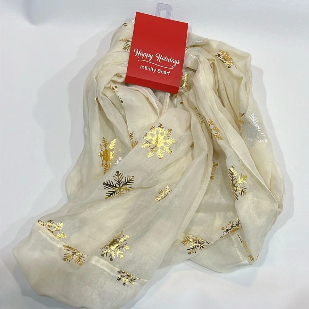 Happy Holidays Ivory and Gold infinity scarf - NWT